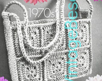 Tote CROCHET Pattern • Vintage 1970s Super Bag • Granny Square Crochet Pattern • Watermarked PDF Only