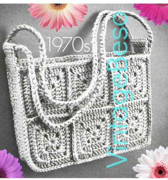 Tote CROCHET Pattern • Vintage 1970s Super Bag • Granny Square Crochet Pattern • Watermarked PDF Only