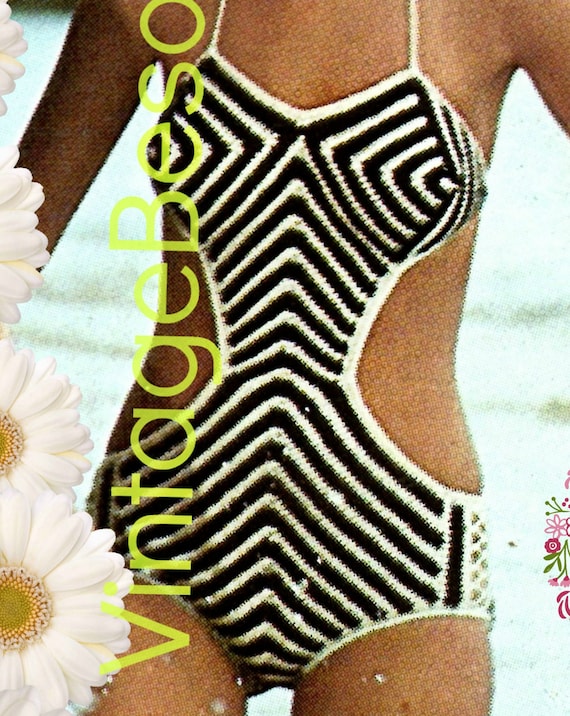 Sexy Monokini CROCHET Pattern • Vintage 1970s Bathing Suit • Swimsuit • Maillot • One Piece • Swimwear • VintageBeso • Watermarked PDF Only