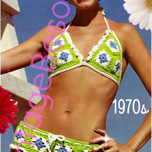 EASY and QUICK to Make • Bikini Crochet + Granny Square CoverUp Jacket Pattern • 1970s Vintage • Boho Summer Top • Watermarked PDF Only
