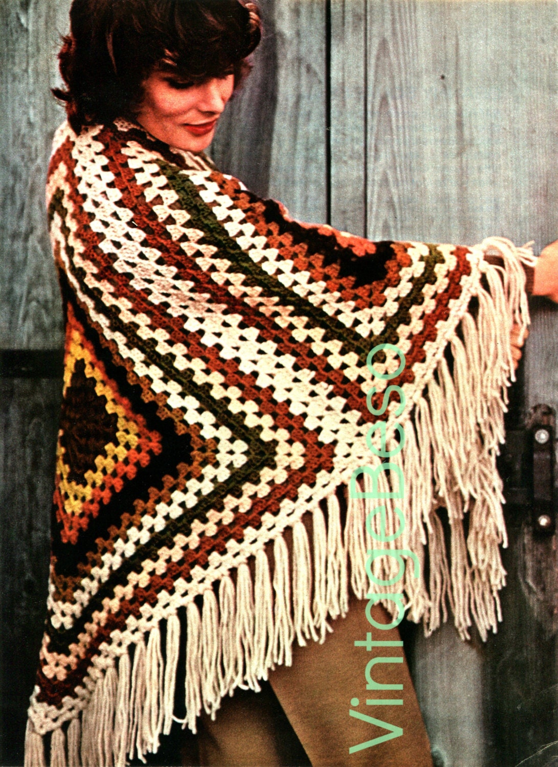 EASY Shawl Crochet Pattern 1970s Granny Square Crochet Pattern Granny