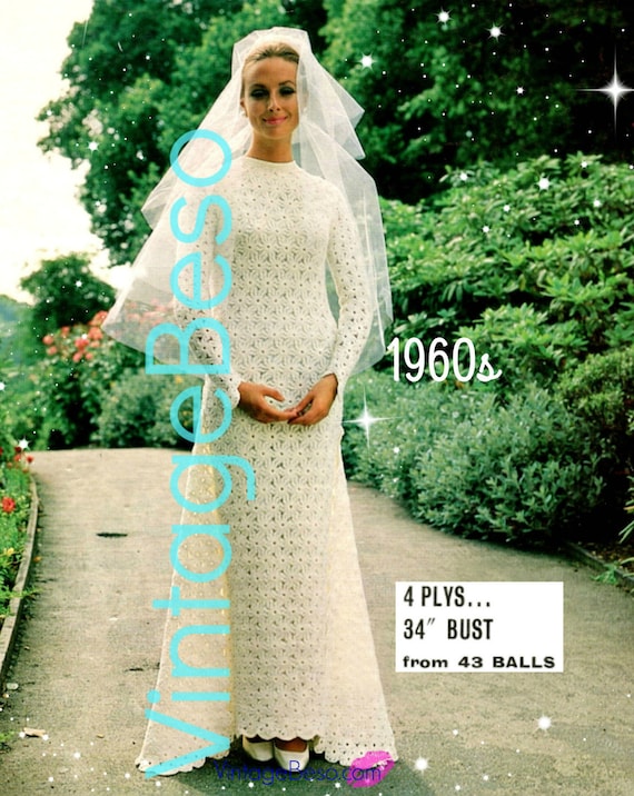 Wedding Dress Crochet Pattern • Vintage 1960s Gorgeous Flower Wedding Dress and Train • DIY Wedding Flower Loom • Watermarked PDF Only