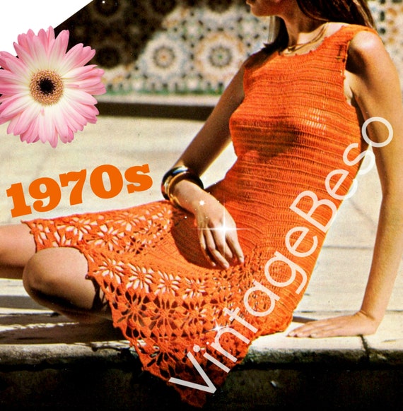 Sexy Dress Crochet Pattern • Floral High Thigh Peekaboo Dress Crochet Pattern • Beach Bikini Coverup • Vintage 1970s • Watermarked PDF Only