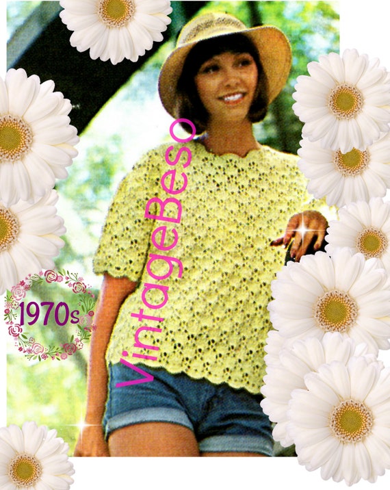 Summer Top Crochet Pattern • Top PATTERN • Ladies Shell Crochet Pattern • Short Sleeve • Pullover • Vintage 1970s Top • Watermarked PDF Only