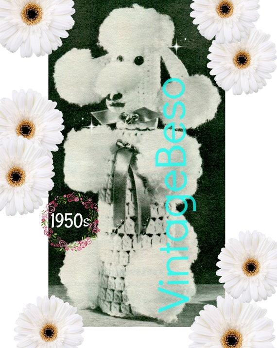 Poodle Bottle Cover CROCHET Pattern • Vintage 1950s RARE • Hard to Find Poodle • Dog Crochet Pattern • Mad Men era • Watermarked PDF Only