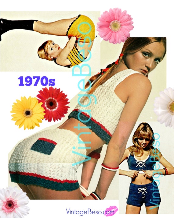 10 Crochet and Knitting PATTERNs • 1970s USA Pattern • Sexy Crop Tops • Sexy Hot Pants • Sexy Crochet Top • Watermarked PDF Only