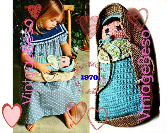 Quick Gift • A Doll and Her Basket CROCHET Pattern • Cinch to Make • Vintage 1970s • Digital Pattern • Childs Doll • Watermarked PDF Only