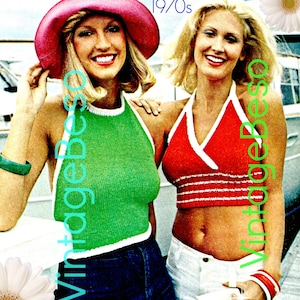 3 Halter TopS Knitting Patterns • Vintage 1970s KNITTING Patterns for Summer Wear • Striped • Solid • Midriff • Watermarked PDF Only
