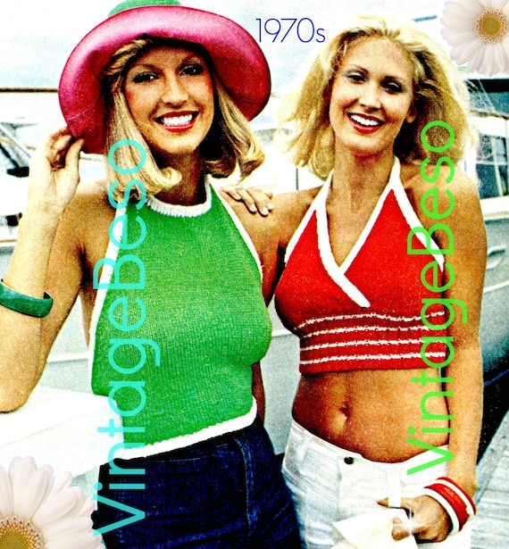 3 Halter TopS Knitting Patterns • Vintage 1970s KNITTING Patterns for Summer Wear • Striped • Solid • Midriff • Watermarked PDF Only