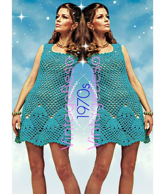 Seashell Mini Dress CROCHET Pattern • 1970s Crochet Pattern • Beach Cover-up Sexy Dress Vixen Wear • Watermarked PDF Only