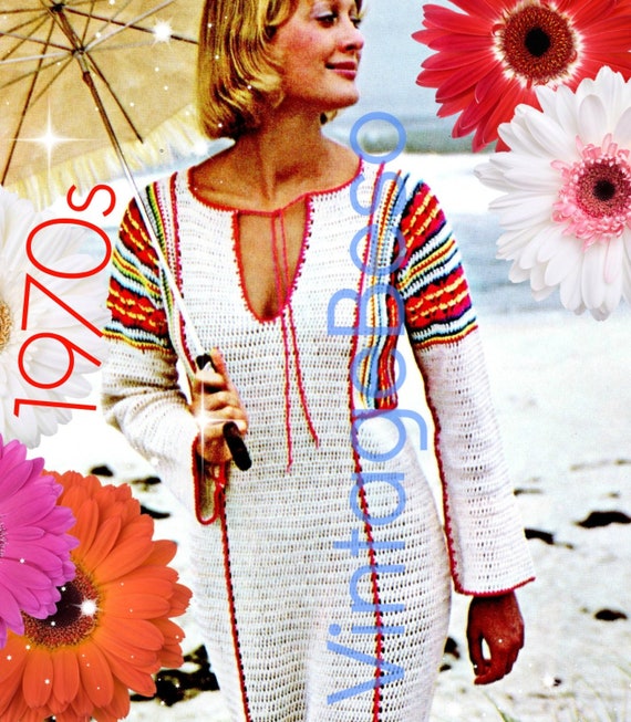 Maxi Dress CROCHET PATTERN • Caftan 1970s Crochet Pattern • Retro Crochet Pattern • Sexy Summer Swimsuit Cover Up • Watermarked PDF Only