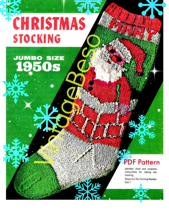 Classic Christmas Knitting Pattern • STOCKING Pattern • Bucilla #7678 • Watermarked PDF Only • 1950s Vintage Knit Pattern • Retro