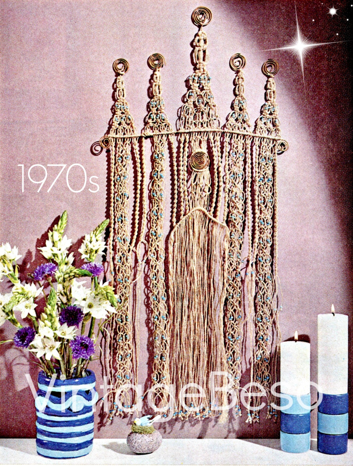 5 Patterns 1970s Cathedral Wall Hanging Macrame