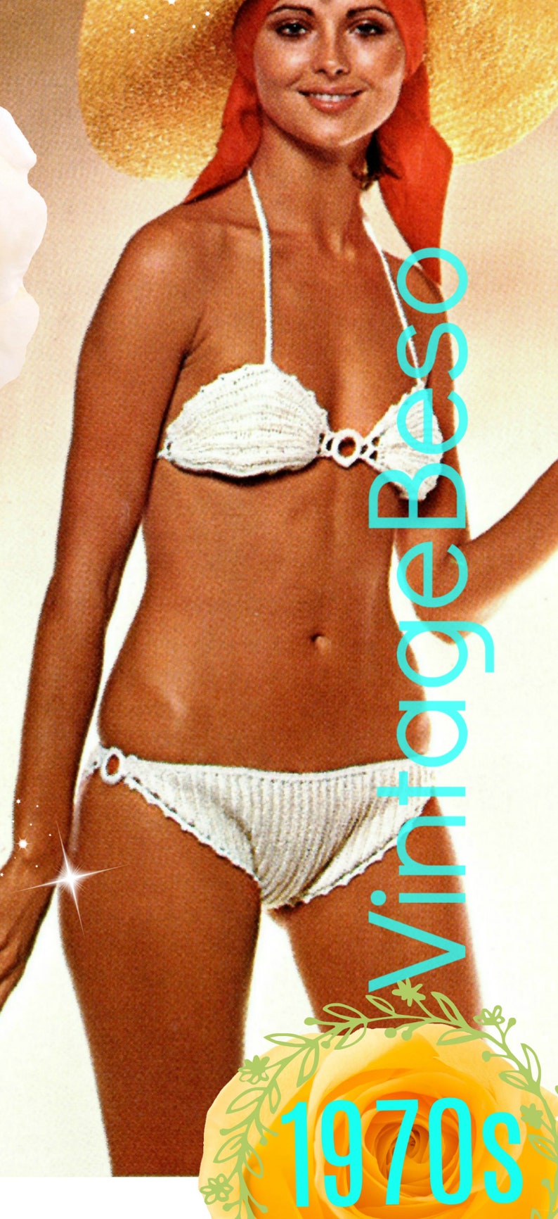 Sarong Skirt Crochet Pattern VintageBeso 1970s Ladies Swimsuit with Sarong Skirt Pattern Retro Bikini Watermarked PDF Pattern image 4