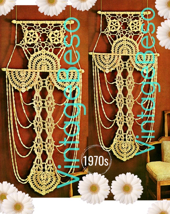 Wall Hanging CROCHET Pattern • Rare Hard to Find LOoKS LIKE Macramé • 1970s Mail Order Only • EnLARGED Print & Diagrams • Watermarked PDF