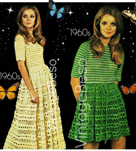 Dress Crochet Pattern Vintage 1960s • You Decide if Long or Short •  Summer Wear is a Boho Beauty Maxi or Mini Dress • Watermarked PDF Only