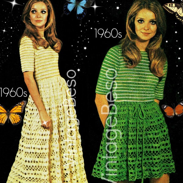 Dress Crochet Pattern Vintage 1960s • You Decide if Long or Short •  Summer Wear is a Boho Beauty Maxi or Mini Dress • Watermarked PDF Only