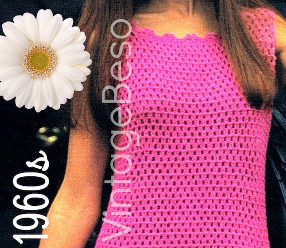 Dress Crochet Pattern • Retro 1960s Cotton Cool Day Dress • Club Party Dress • Festival Summer Resort Summer Fun • Watermarked PDF Only