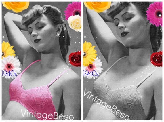 Bra Crochet Pattern • Vintage 40s WWII • Retro Ladies Bra Pattern • Bust 32 34 • Rosie the Riveter era • Watermarked PDF Only