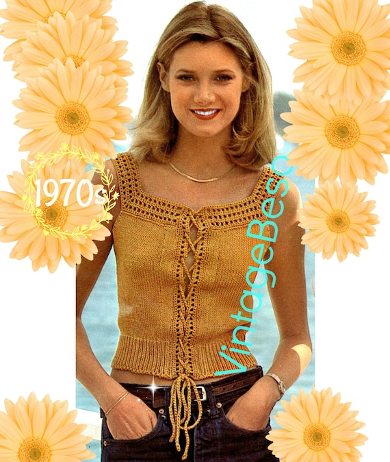 Sexy Top Pattern • Vintage Knitted Chic Camisole with Crocheted Trim • Knitting Pattern • Crochet Pattern • Watermarked PDF Only