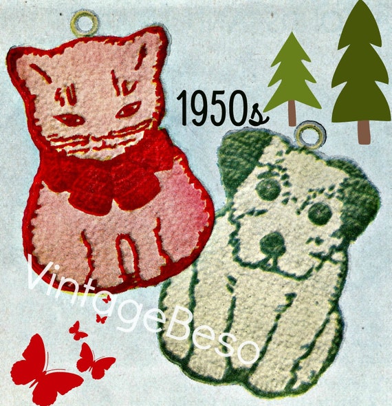 2 Potholder Crochet Patterns: Cat Crochet PATTERN • Dog CROCHET Pattern • 1950s • Vintage Potholder Crochet Pattern • Watermarked PDF Only