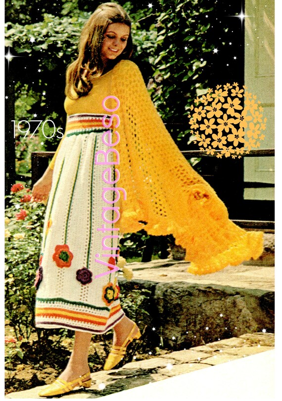 2 PATTERNS • Skirt Crochet Pattern + Shawl Crochet Pattern • Retro 70s Flower Crochet Pattern • Watermarked PDF Only