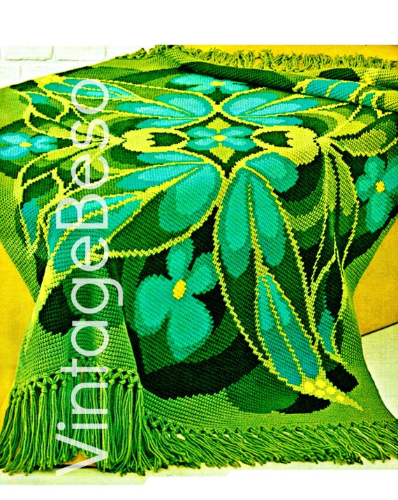 BUTTERFLY Afghan Crochet Pattern • 1970s Retro Afghan Stitch Butterfly Throw • Vintage Butterfly • Watermarked PDF Only