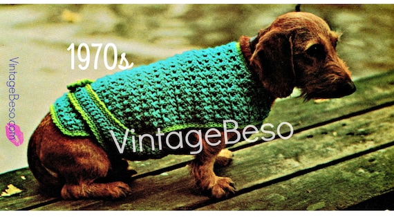 EASY Dog Sweater Crochet Pattern • Dog Jacket Coat • Dog Sweater • Vintage Dog Crochet Pattern 1970s Easy Striped • Watermarked PDF Only