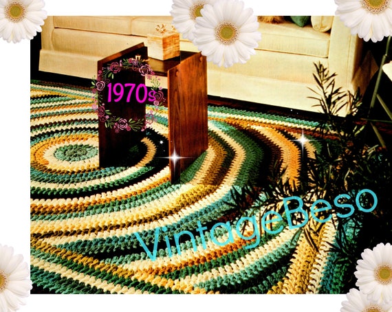 RUG Crochet PATTERN Vintage 1970s • Retro Shaker Style Rug Crochet Pattern Kitchen Bedroom Living Room • Watermarked PDF Only