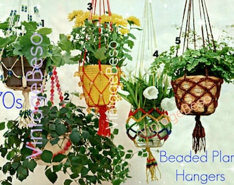 1970s Beaded Macramé Plant Hanger Patterns • Enlarged Print (PDF)