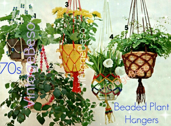 Beaded Plant Hanger Pattern • 5 Macramé Patterns • 1970s Vintage Planters • Lovingly ENLARGED Print Diagrams • Watermarked PDF Only