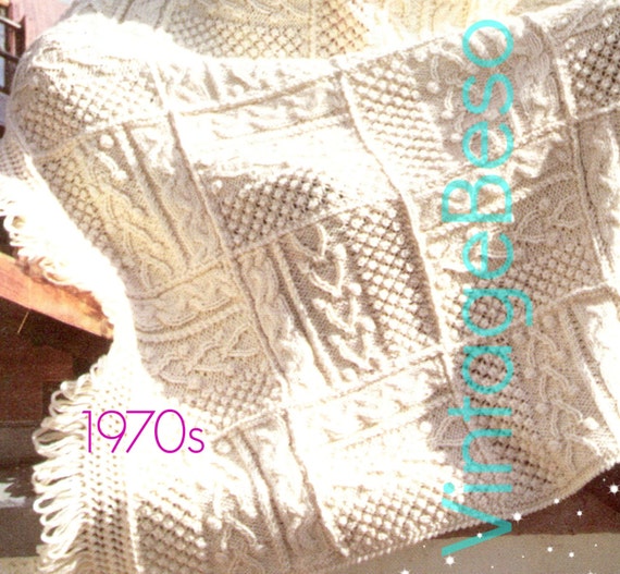 Afghan Knitting PATTERN Vintage • 1970s Shannon Afghan • Irish Fisherman Afghan Pattern • Vintage Beso • Watermarked PDF Only