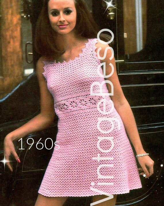 60s Party Dress Crochet Pattern • Vintage Ladies Lacy Empire Line Sleeveless Dress • Mod Dress • Party Dress • Summer • Watermarked PDF Only