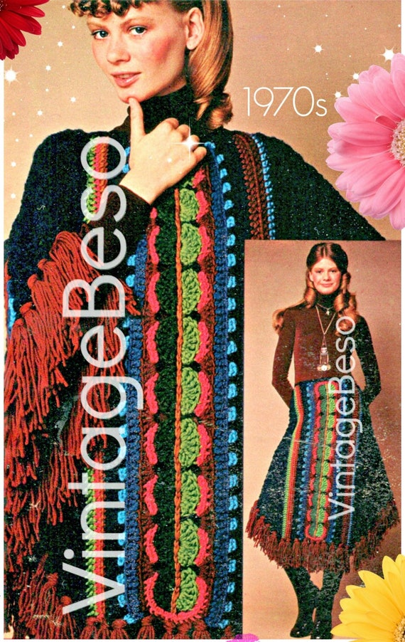 RARE Unique Poncho Skirt Crochet Pattern • Bohemian Clothing • Vintage 1970s SKIRT • Rare Hard to Find Boho Chic • Watermarked PDF Only