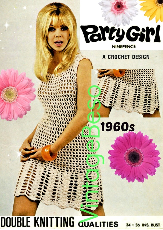 Go Go Dress Crochet Pattern • Retro 1960s Party Girl Crochet Pattern • Mini Dress • Party Dress • Tunic Beach CoverUp • Watermarked PDF Only