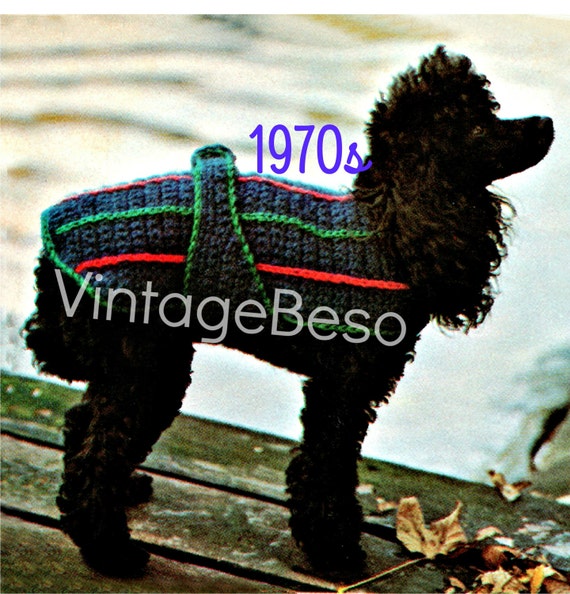 Dog Coat Crochet Pattern • Vintage 1970s Sporty Dog Sweater Crochet • Watermarked PDF Only • Dog Coat Crochet Pattern