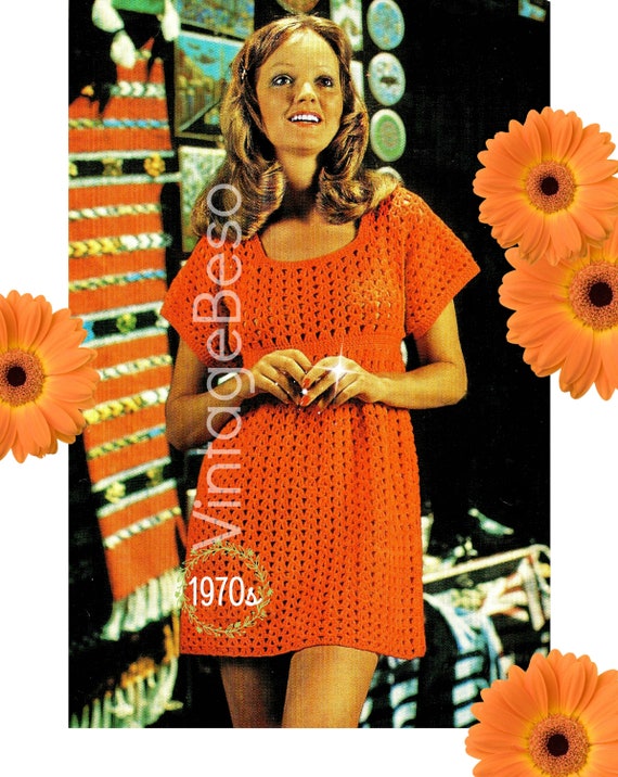 Dress CROCHET Pattern • Vintage 1970s Simple Smock Dress Crochet Pattern • Retro Ladies Summer Dress Pattern • Watermarked PDF Only