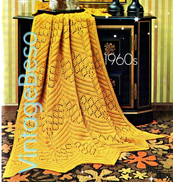 Afghan Knitting Pattern • Vintage 1960s Chevron Lace KNITTING Pattern • Afghan Pattern • Watermarked PDF Only