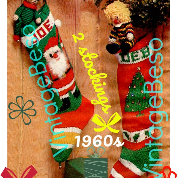 2 Patterns • Knit Christmas STOCKING Patterns • Vintage 1960s "Santa" Stocking and "Tree" Stocking Pattern • Bucilla • Watermarked PDF Only