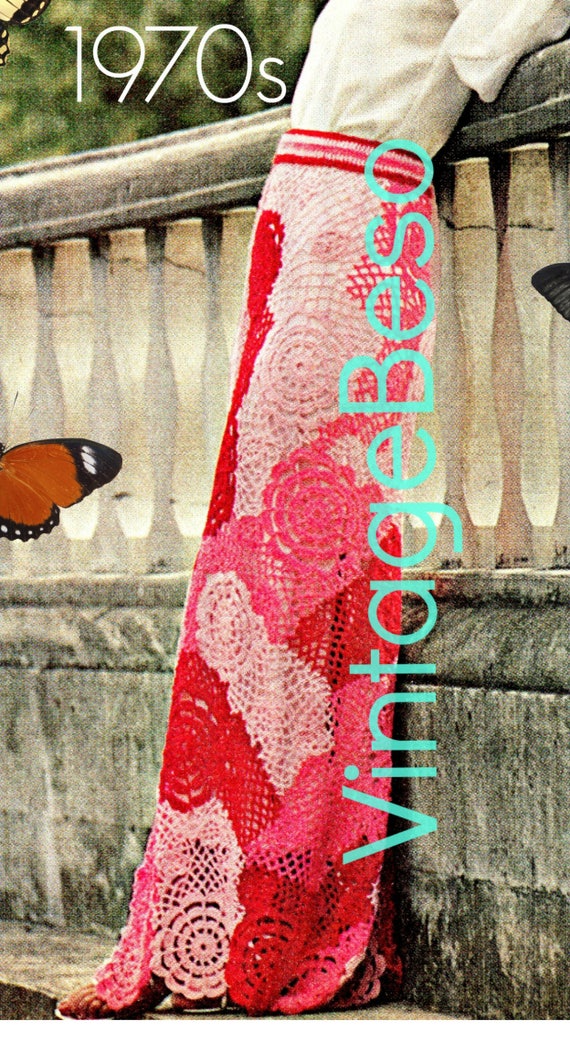 Long Skirt Vintage Crochet Pattern 1970s • Free Form Crochet Pattern Ladies Summer Wear Flower Crochet Pattern • Watermarked PDF Only