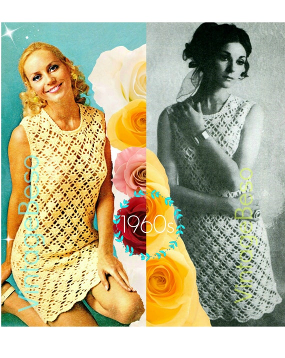 Shell Dress Crochet Pattern • Vintage 1960s Sexy Cover Up • Retro Summer Crochet Pattern • Peekaboo Fishnet Style • Watermarked PDF Only