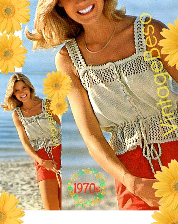 Top KNITTING Pattern • 1970s Camisole • Cotton Lace Camisole • Ladies Summer Wear • Summer Top • Sassy and Ladylike • Watermarked PDF Only