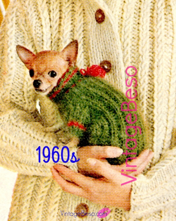 Vintage 1960s Chihuahua Dog Sweater KNITTING Pattern • Knit Turtleneck Clothes Puppy Mod Jacket Love • Watermarked PDF Only