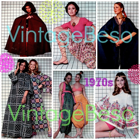 8 SEWING PATTERNs • CINCH to Sew • 1970s International Beauties: Robe Dress Hooded Cloak Shirt Gown Arabian Aba • Watermarked PDF Only