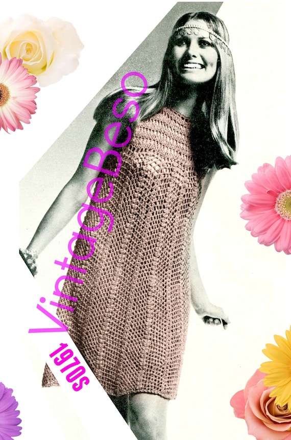 DRESS CROCHET Pattern • Sleeveless Summer Fun • Retro 1970s • Ladies Summer wear • Party Dress • Women • Watermarked PDF Only