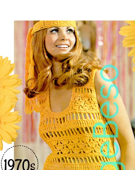 Dress Crochet Pattern • Headband and Jumper • Vintage 1970s • Summer Sleeveless Pattern • USA Crochet Terms • Watermarked PDF Only