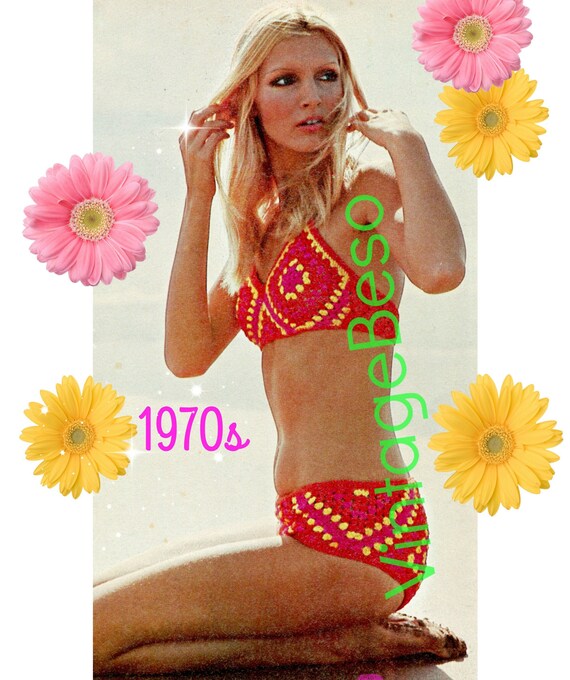 Sexy Bikini Crochet Pattern • 1970s Diamond Crochet Bikini Pattern • Vintage Bikini • Swimwear • Sexy Fun Boho Chic • Watermarked PDF Only