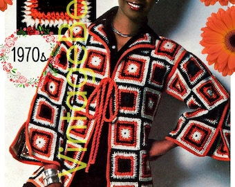 Wzór na szydełkową kurtkę • Sweter-płaszcz w stylu boho z lat 70. w stylu babci • Tylko PDF z znakiem wodnym
