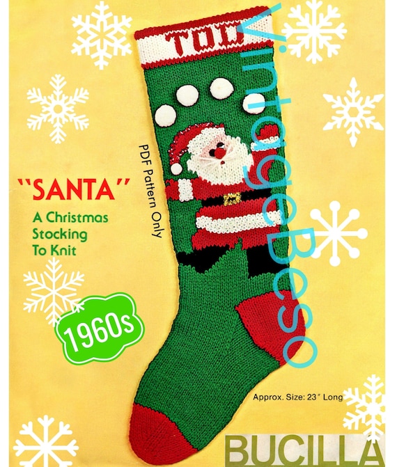 Juggling Santa Stocking Knitting Pattern • Classic • Bucilla • Watermarked PDF Only • 1960s Vintage Knit Pattern • Free Gift