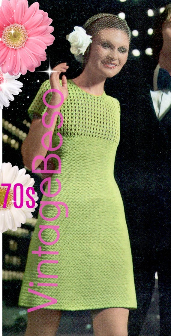 Dress Crochet Pattern • Digital Pattern • Vintage 1970s • VintageBeso • PDF • Ladies Crochet Dress Pattern • Watermarked PDF Only
